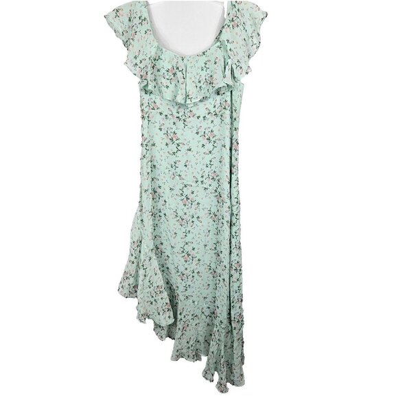 100% Silk Dress Sz 2 Asymm Chiffo Floral Ruffle Nicole Miller Flutter Sleeve $39 - Picture 5 of 16